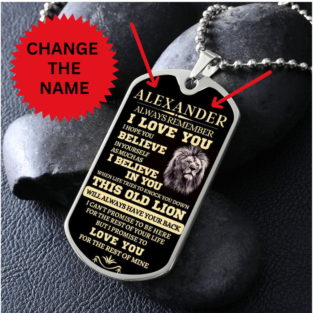 Personalized Luxury Dog Tag Necklace - This Old Lion Will Always Have Your Back - Thoughtful Blossom
