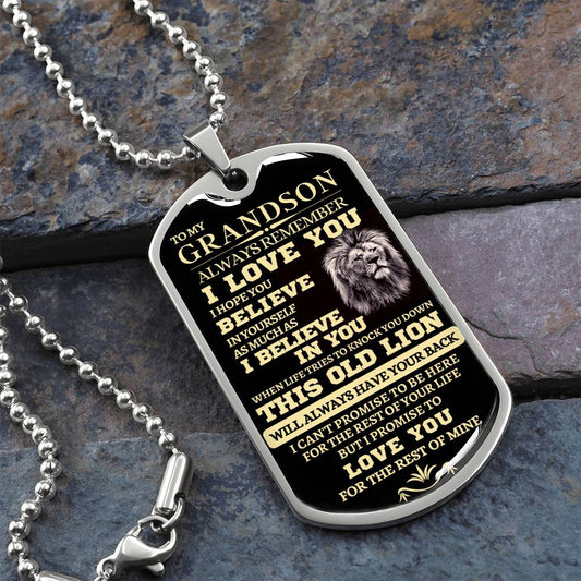 My Grandson, I Will Always Have Your Back Luxury Dog Tag Necklace