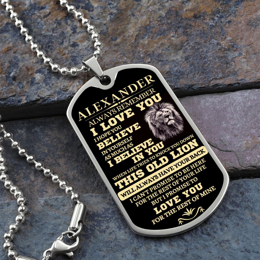 Personalized Luxury Dog Tag Necklace - This Old Lion Will Always Have Your Back - Thoughtful Blossom