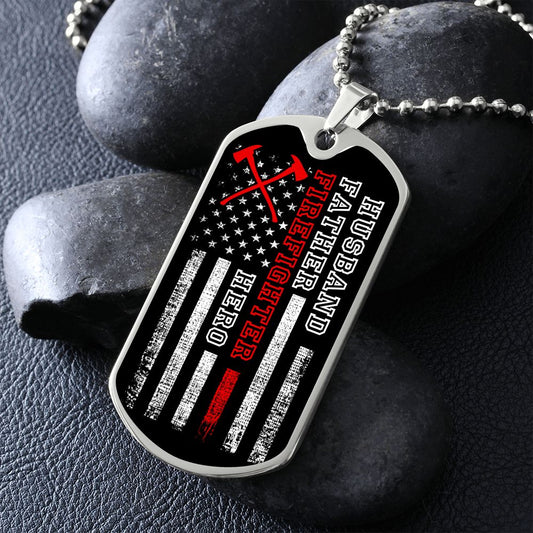 Husband Father Firefighter Hero Luxury Dog Tag Necklace - Thoughtful Blossom