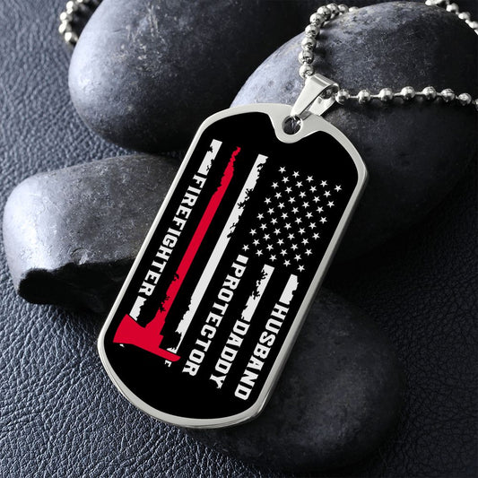 Husband Daddy Protector Firefighter Luxury Dog Tag Necklace - Thoughtful Blossom