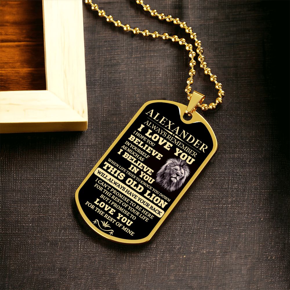 Personalized Luxury Dog Tag Necklace - This Old Lion Will Always Have Your Back - Thoughtful Blossom