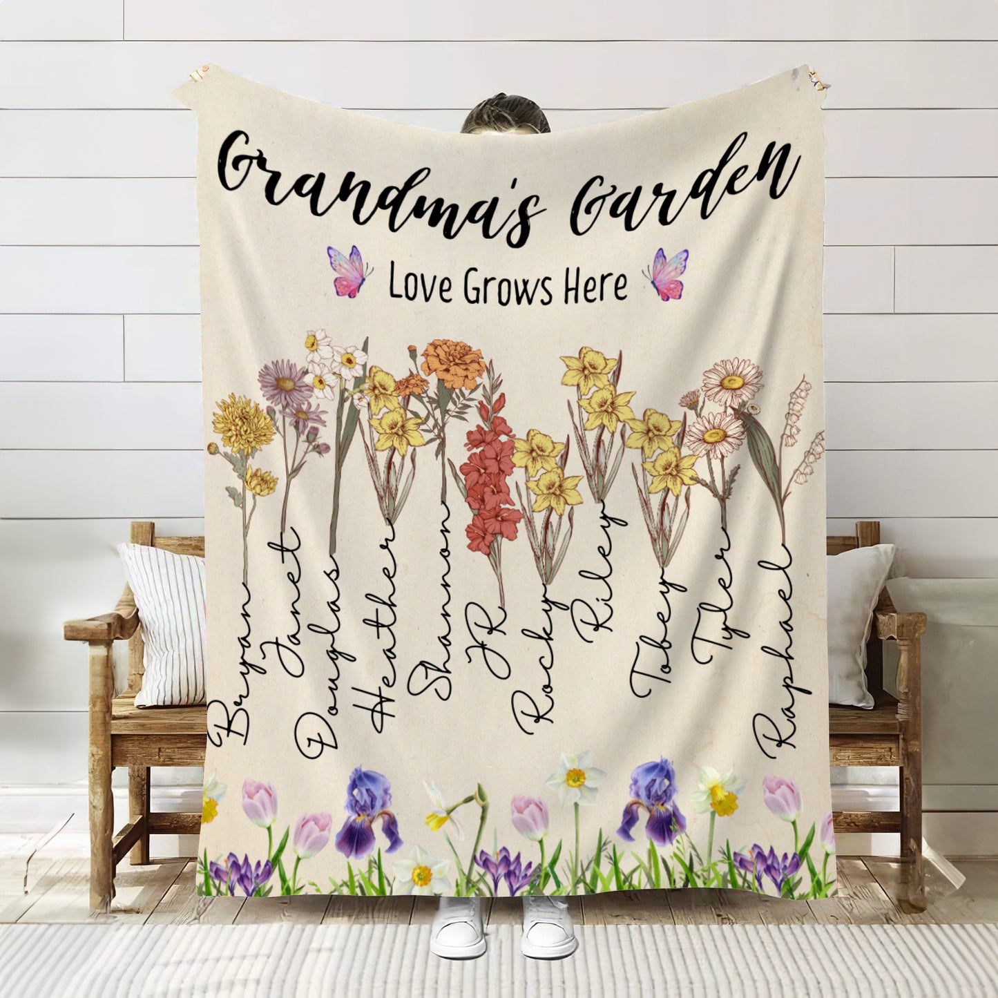 Grandma's Garden Personalized Birth Flower Family Blanket - Thoughtful Blossom