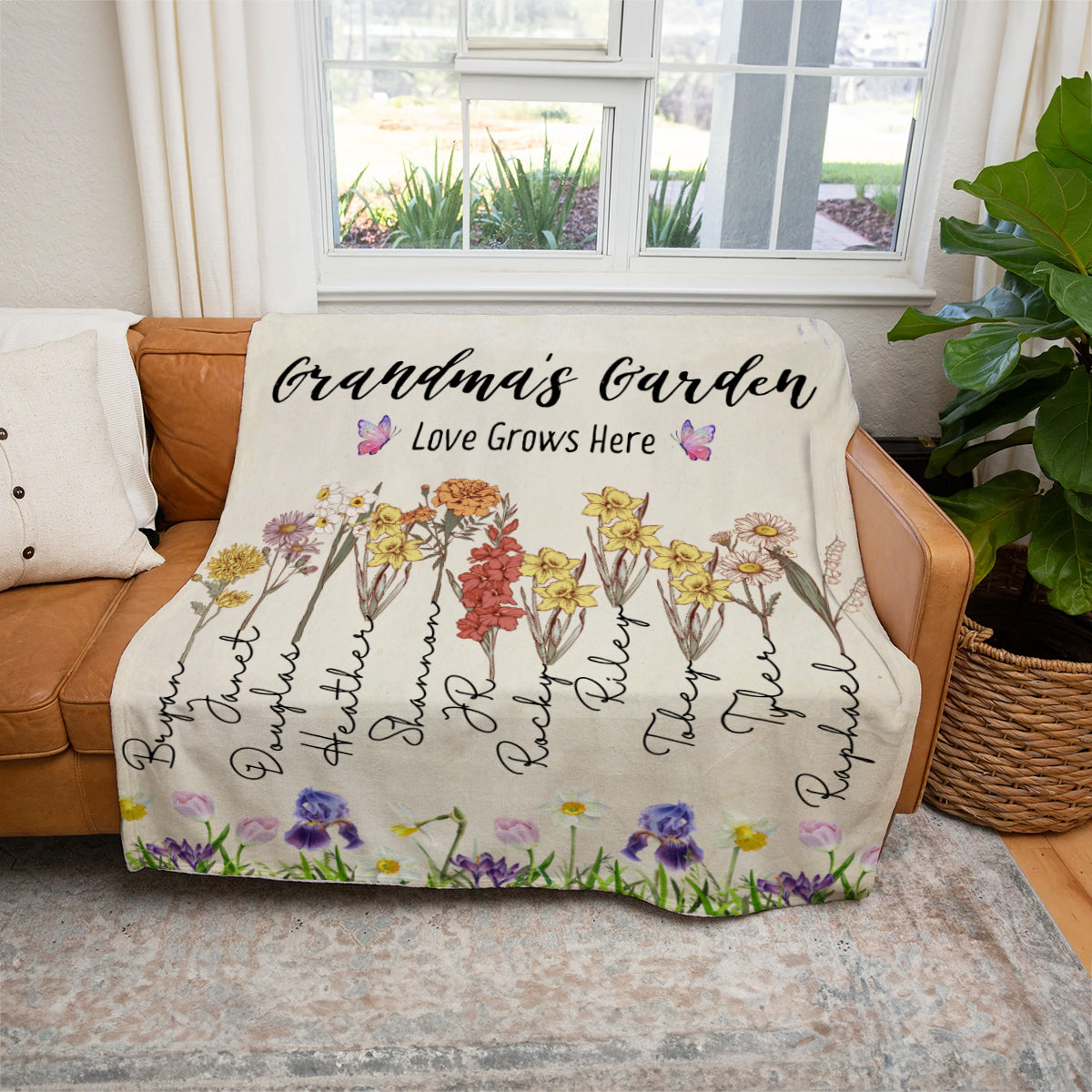 Grandma's Garden Personalized Birth Flower Family Blanket - Thoughtful Blossom