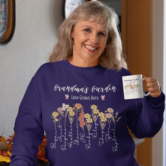 Grandma's Garden Sweatshirt | Customized Birth Flowers & Names - Thoughtful Blossom