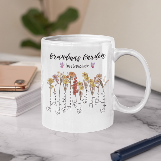 Grandma's Garden Mug | Customized Birth Flowers & Names - Thoughtful Blossom