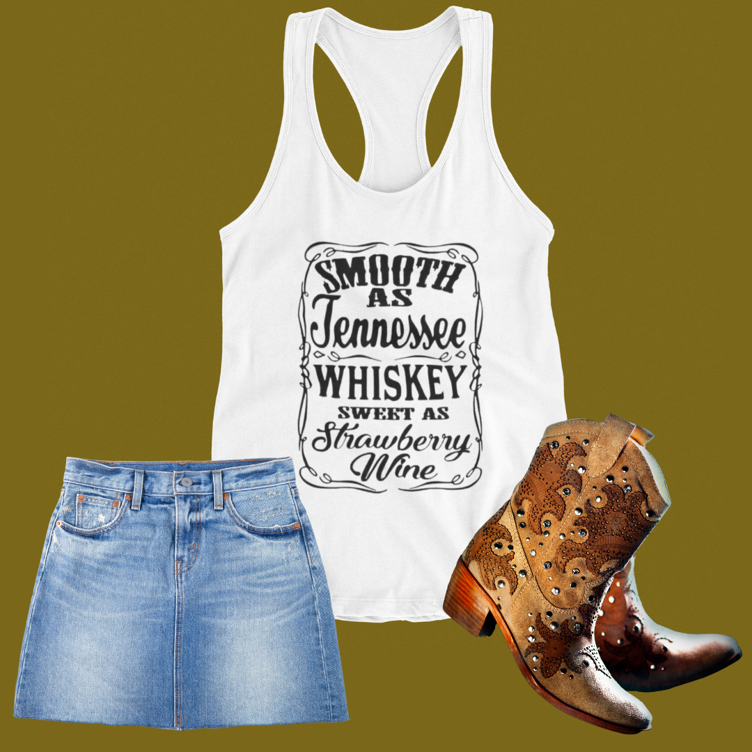 Smooth as Tennessee Whiskey Sweet as Strawberry Wine Tank Top - Thoughtful Blossom