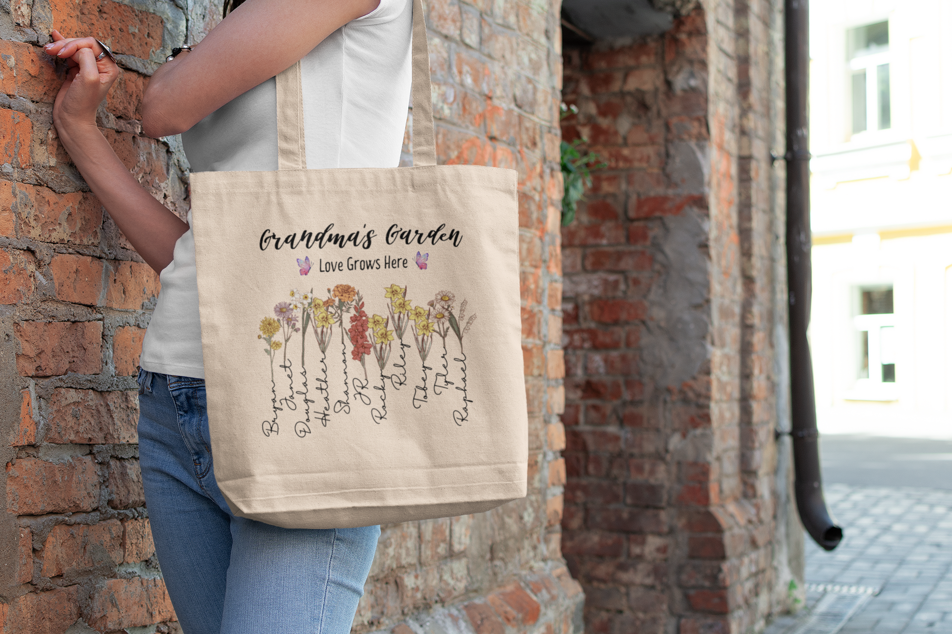Grandma's Garden Tote Bag | Customized Birth Flowers & Names - Thoughtful Blossom