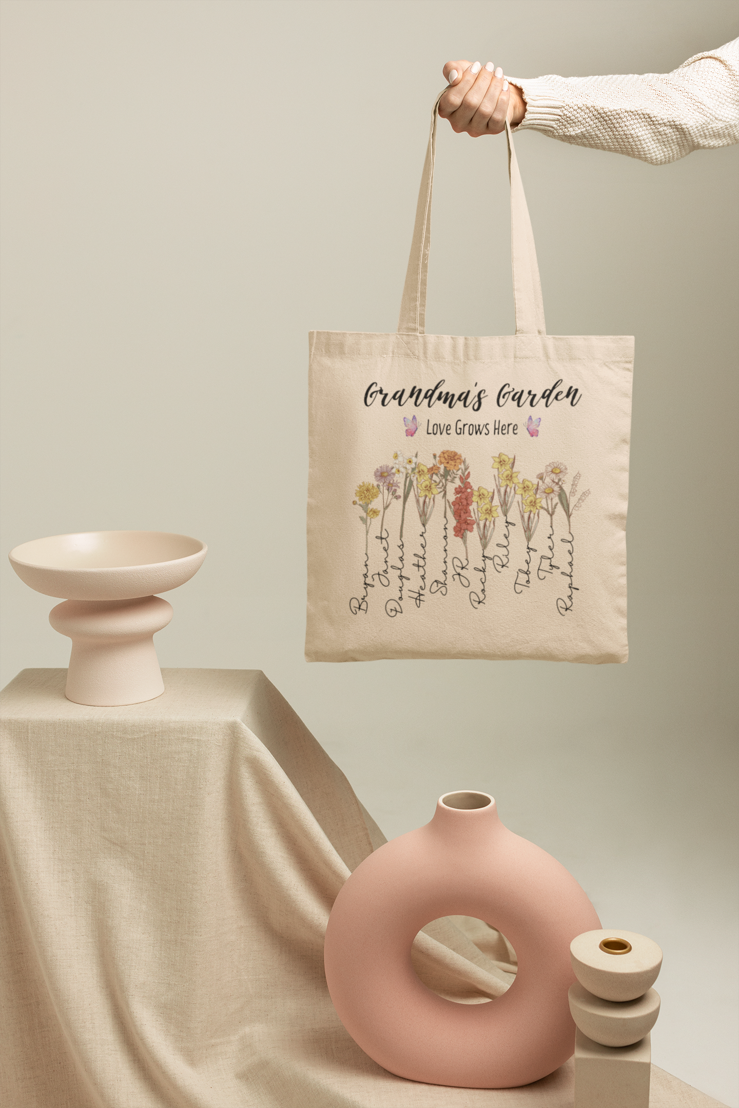 Grandma's Garden Tote Bag | Customized Birth Flowers & Names - Thoughtful Blossom