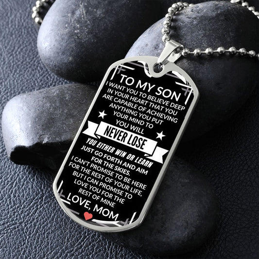 To My Son Love Mom - Never Lose Dog Tag Necklace - Thoughtful Blossom